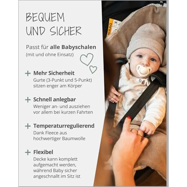 ULLENBOOM Einschlagdecke Babyschale Sommer, 100% OEKO-TEX Material, grau, für gängige Kindersitze, ideal für 0 bis 9 Monate – Bild 5