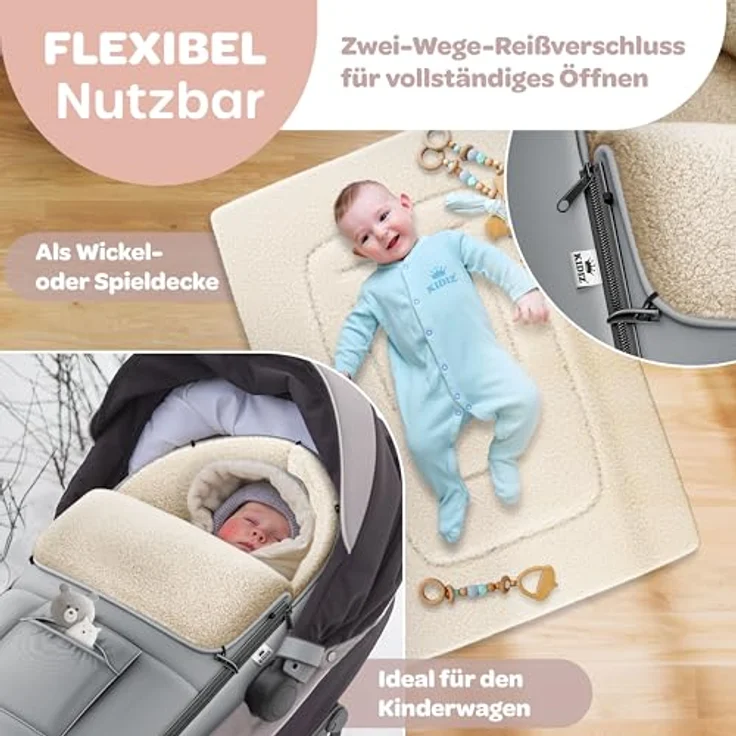 KIDIZ® Babyfußsack Baby Fußsack Winterfußsack Babyschale mit Reißverschluss Kuschelsack Babydecke Kinderwagen waschbar verschließbarer Kopfteil ,Tasche, passend für alle Kinderwagen Anthrazit – Bild 7