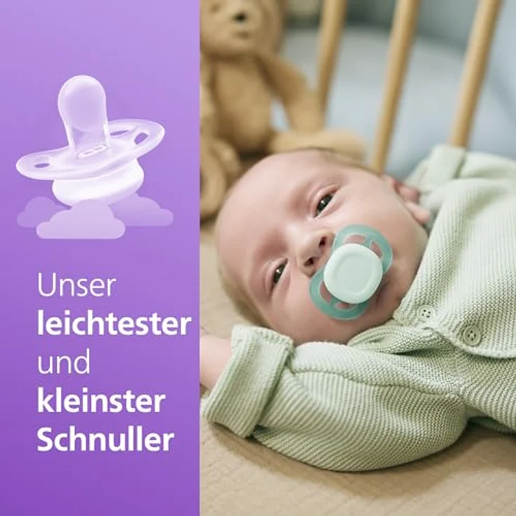 AVENT Ultra Start Schnuller SCF075/02, kiefergerecht, BPA-frei, für Neugeborene (0-2 Monate), Doppelpack mit Sterilisationsbehälter, grün/blau – Bild 2