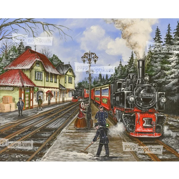 Pappnoptikum Adventskalender Harzer Schmalspurbahn, Papier, 38x27cm, Veränder-mich-Motiv, hergestellt in Sachsen