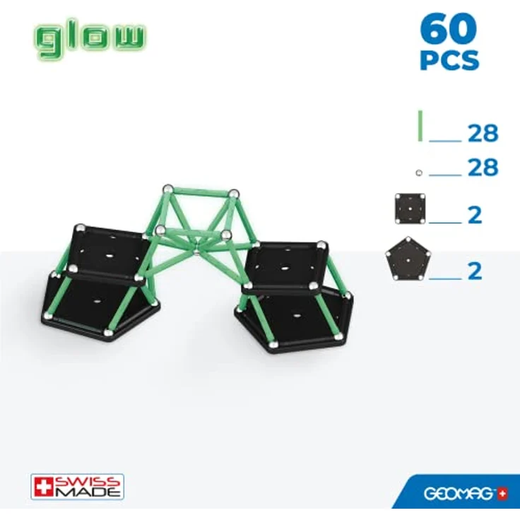 Geomag, Glow Recycled, Magnetische Konstruktionen mit Leuchteffekt, Magnetstäbe, die im Dunkeln Leuchten, 60-teilige Packung, 100% Recycling-Kunststoff – Bild 3