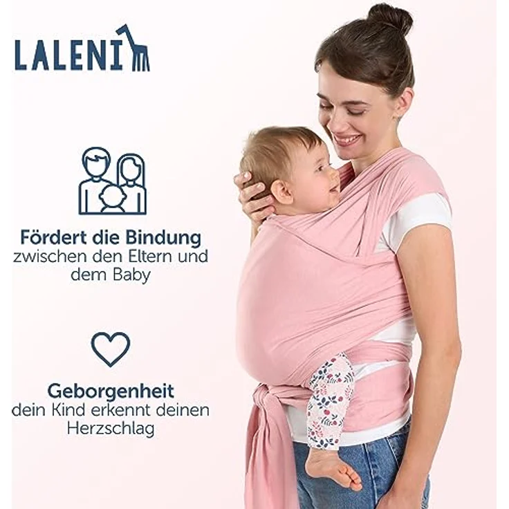 Laleni Tragetuch Baby Neugeborene aus 100% Bio-Baumwolle - Babytragetuch OEKO-TEX Zertifiziert bis 15 kg, Einfach Anzuziehen für Mütter und Väter, Waschmaschinengeeignet, Rose – Bild 4