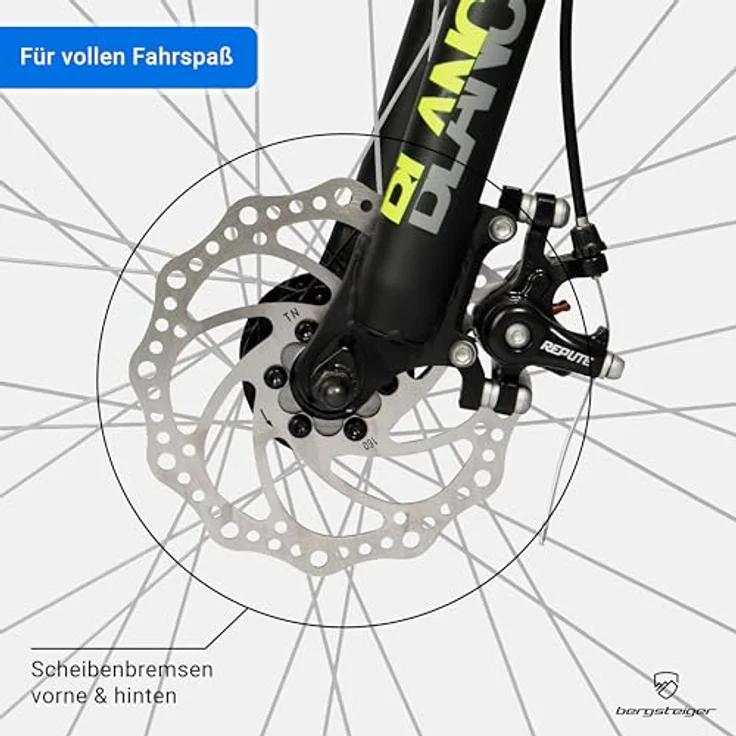 Bergsteiger Broome 24, 26 Zoll Kinderfahrrad, Shimano 21 Gang-Schaltung, StVZO, Mountainbike mit Vollfederung, Scheibenbremsen & Dynamo-Licht, geeignet für 8, 9, 10, 11, 12, 13 Jahre, Jungen & Mädchen – Bild 4