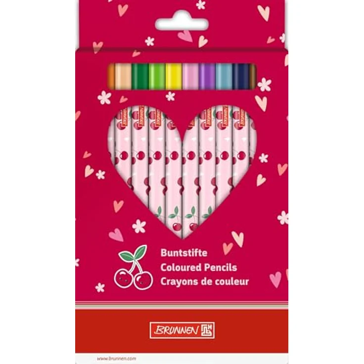 BRUNNEN Fruity Love Buntstifte, farbsortiert, 12 St., ergonomische Dreikant-Form, hohe Minenstabilität, rosa/rote Schaftfarbe – Bild 2