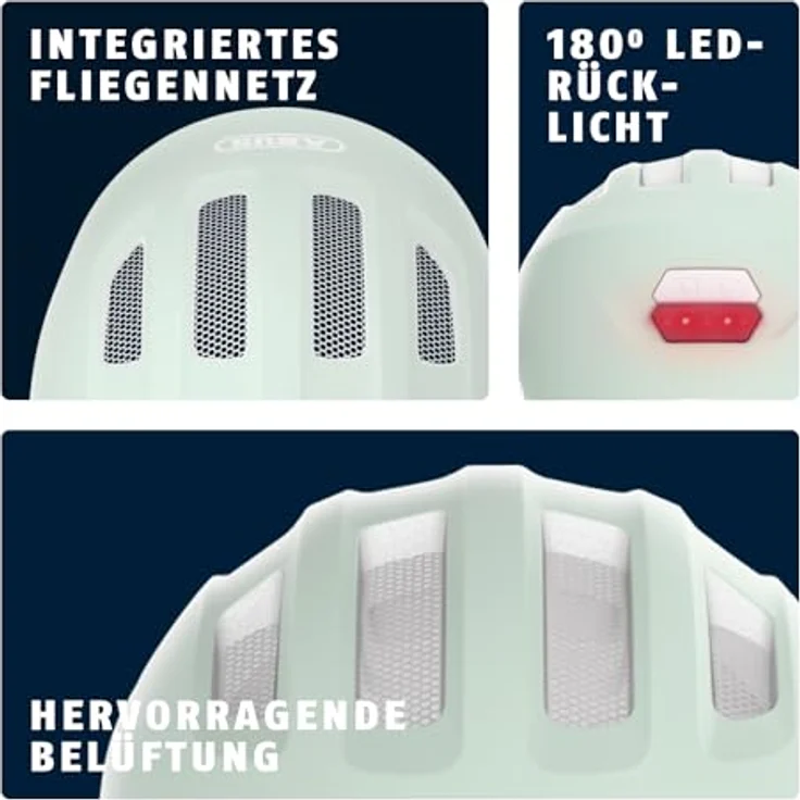 ABUS Kinderhelm Smiley 3.0 LED - Fahrradhelm mit Licht - Tiefe Passform & Platz für einen Zopf - für Mädchen und Jungs - Pure Mint, Größe S – Bild 4