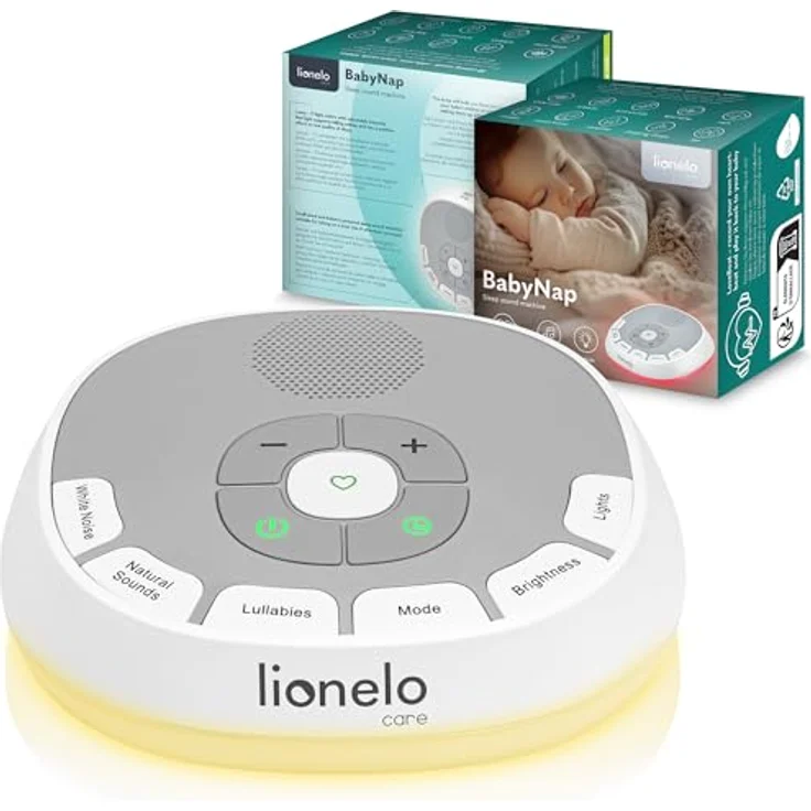 Lionelo BabyNap Tragbare Baby-Einschlafhilfe 2-in-1 Nachtlicht mit 11 Lichtfarben, 20 Töne, Schlaflieder, Timer, Aufnahme von Mamas Herzschlag Love Beat – Bild 1