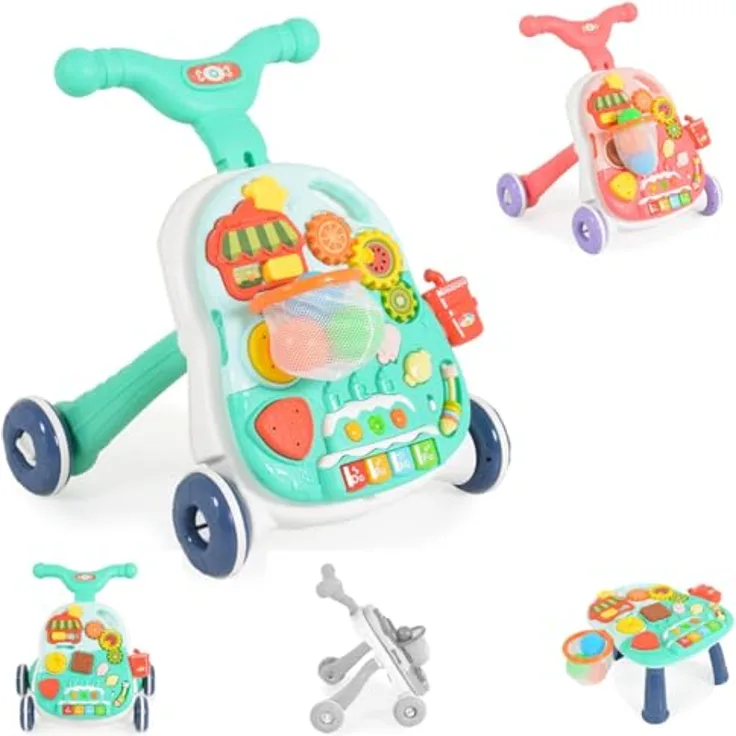 Moni Lauflernwagen 2 in 1 Korb, Musikfunktion, Spieltisch, Bälle, Spielcenter, türkis