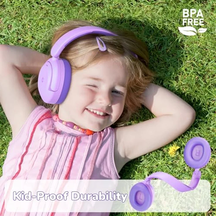 iClever Noise Cancelling Kopfhörer für Kinder, Bluetooth 5.4, 60H Akkulaufzeit, 80dBA Lautstärkebegrenzung, bequeme Passform, inkl. AUX Kabel für Flugreisen – Bild 5