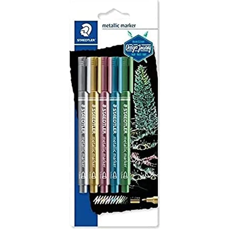 STAEDTLER Metallic Marker, für deckendes Schreiben und Dekorieren, Hohe Qualität, 5 Farben inklusive Gold und Silber, 8323-S BK5 – Bild 1