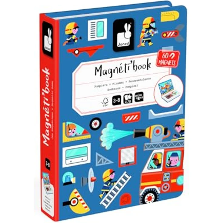 Janod Magnetbuch Feuerwehr, Lernspielzeug mit 60 Magneten, FSC®-zertifiziert, für Kinder ab 3 Jahren – Bild 3