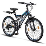 Chillaxx Bike Falcon Premium Mountainbike in 24 und 26 Zoll - Fahrrad für Jungen, Mädchen, Damen und Herren 21 Gang-Schaltung - Vollfederung (24 Zoll, Schwarz-Blau V-Bremse)