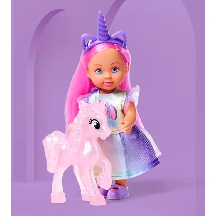 SIMBA Evi Love Babypuppe, 12 cm große Puppe im Einhornkleid mit Einhorn, Stall und Zubehör – Bild 6
