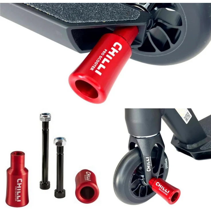 Chilli Stuntscooter Chilli Pro Scooter Stunt-Scooter Pegs Barrel Rot, Aluminium Pegs mit nur 62gr, Achse und Befestigungsmutter inklusive