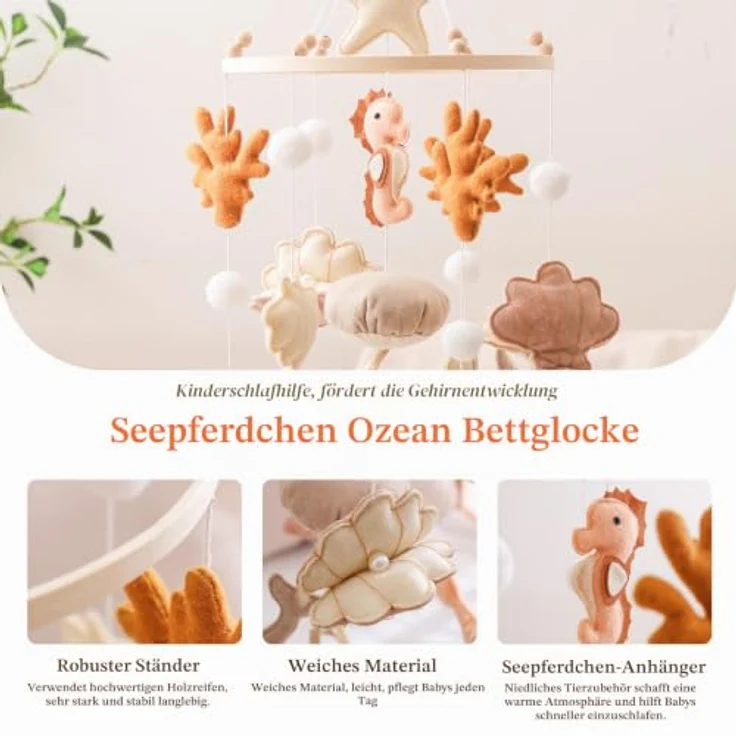 Herfair Baby Windspiel Mobile mit filzgefertigten Walen, Muscheln, Korallen und Seepferdchen, rosa, handgemacht, für Neugeborene Jungen und Mädchen – Bild 5