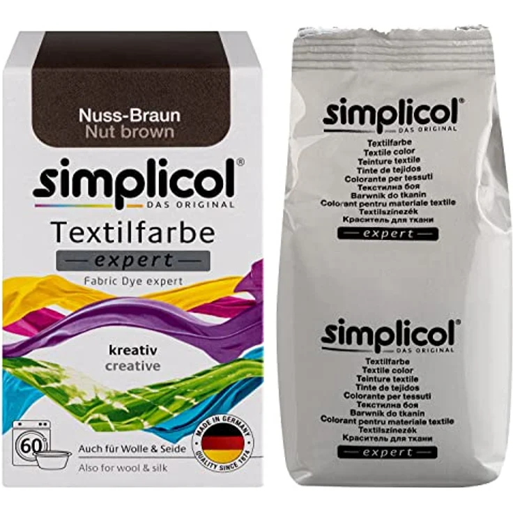 simplicol Textilfarbe expert Nuss-Braun 1716 - Zum Umfärben und Auffrischen von Kleidung, Waschmaschinenfest, für Baumwolle, Wolle, Seide, Leinen, Viskose & Mischgewebe – Bild 2