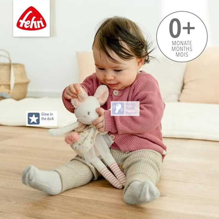 Fehn Kuscheltier feehnLAND, Bean Bag Maus mit Granulat-Füllung, Glow-in-the-dark Bestickung, ab 0+ Monaten, rosa – Bild 4