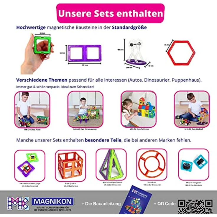 MK MAGNIKON Magnetische Bausteine Ersatzset, 4 Rechtecke, Montessori Spielzeug für Kinder ab 3 Jahren, Geschenkidee für Mädchen und Jungen – Bild 5