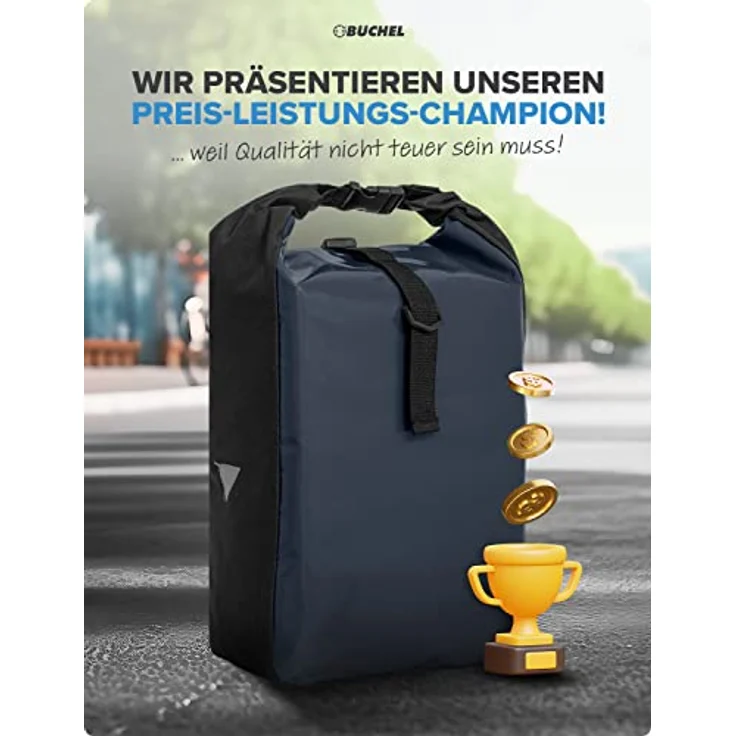 BÜCHEL Fahrradtasche für Gepäckträger I wasserabweisend und bis zu 10kg belastbar I Fahrradtasche Gepäckträger aus Tarpaulin, Gepäckträgertasche, Fahrrad Taschen hinten – Bild 5
