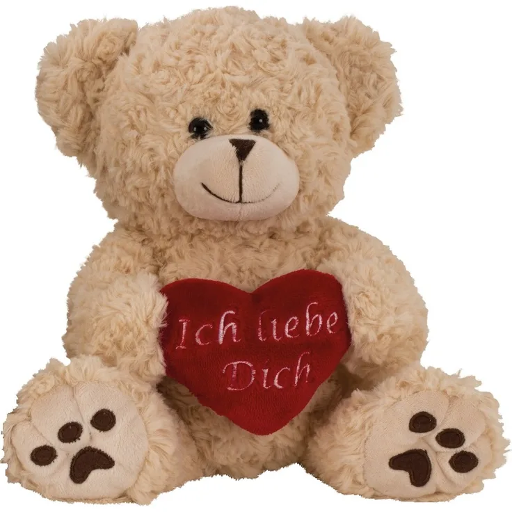 Geschenkestadl Teddy Bär Creme Weiß mit Herz "Ich liebe Dich", 25 cm Kuscheltier aus 100 % Polyester, kuschelweich