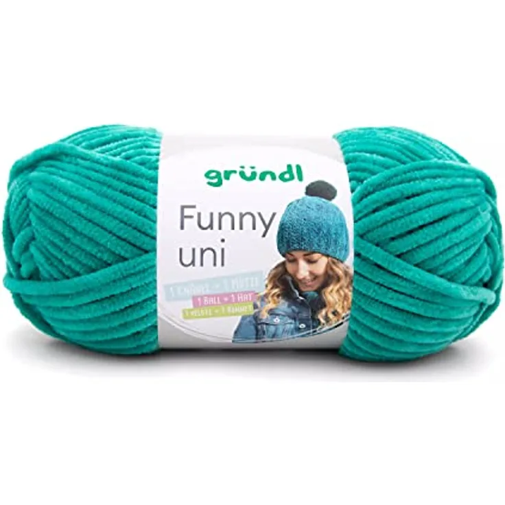 Gründl Funny uni Strick- & Häkelgarn (samtartiges Chenille-Garn aus 100 % Polyester, 100 g / 120 m, Nadelstärke: 5 - 6, 1 x 100 g), smaragd