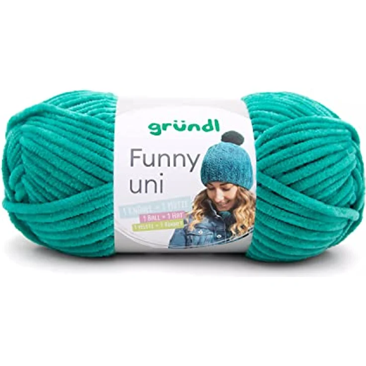 Gründl Funny uni Strick- & Häkelgarn (samtartiges Chenille-Garn aus 100 % Polyester, 100 g / 120 m, Nadelstärke: 5 - 6, 1 x 100 g), smaragd – Bild 1