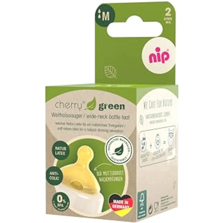 nip Flaschensauger kirschförmig für Cherry Green Weithalsflasche, Trinksauger Natur-Latex, Anti-Colic, von Geburt an, auch für die Stillzeit, Sauglochgrösse M – Bild 2