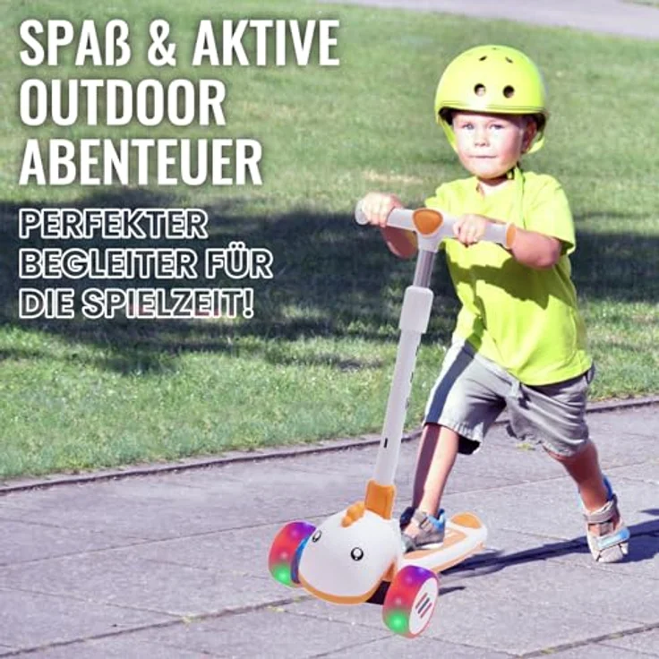 Habib Gruppe Kinderroller Tretroller, 3-Rad LED Roller, höhenverstellbar & faltbar, Tierdesign, orange, für Mädchen & Jungen (3-8 Jahre) – Bild 5