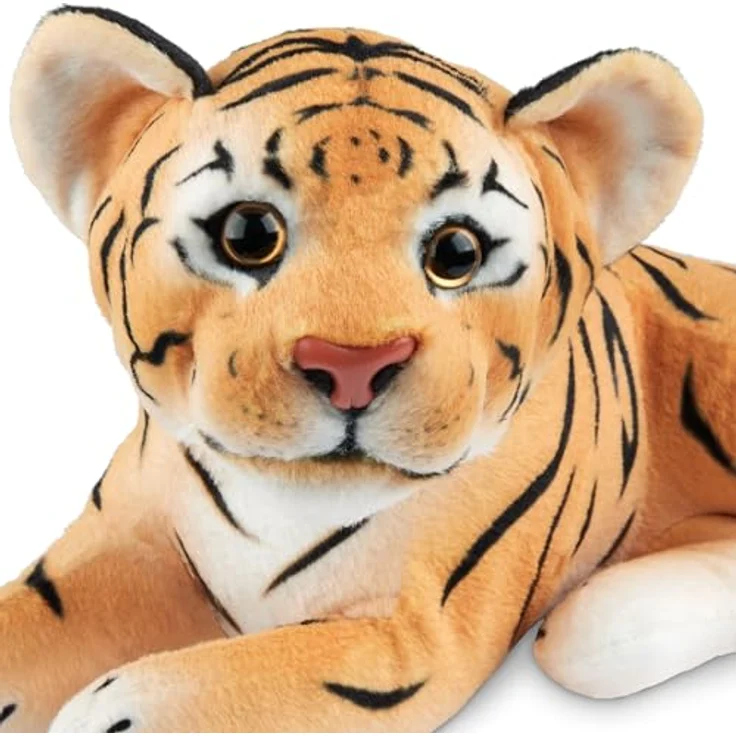 BRUBAKER Tiger Kuscheltier - 30 cm Stofftier - Baby Plüschtier Raubkatze Liegend - Kinder Plüsch Spielzeug - Braun – Bild 5
