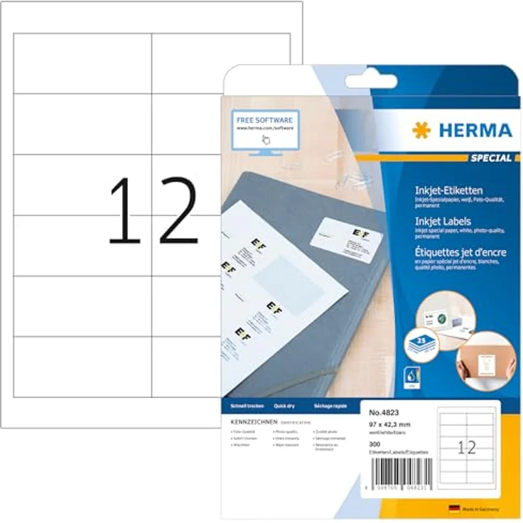 HERMA 300 Etiketten 4823, weiß, 97,0 x 42,3 mm, selbstklebend, matt, für InkJet-Druck – Bild 1