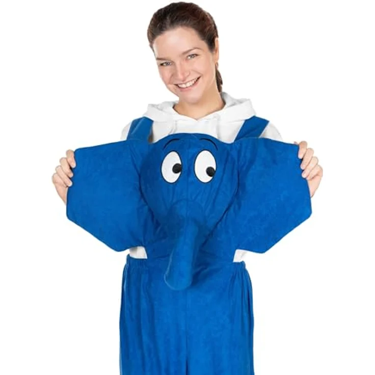 Maskworld Die Sendung mit der Maus - Elefant Kostüm (M), bequeme Latzhose mit gefüttertem Elefantenkopf, blau – Bild 6