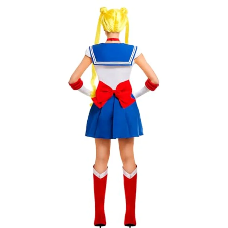 Metamorph Sailor Moon Kostüm (M), Schulmädchenlook mit grosser Schleife, inklusive Handschuhe, Halsband, Diadem und Stiefelstulpen – Bild 3