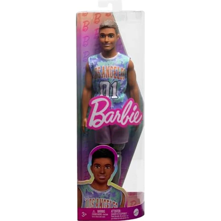 Barbie Ken Fashionistas Puppe Nr. 212 mit Beinprothese in Shirt mit Los Angeles-Aufschrift, fliederfarbenen Shorts und Turnshuhen - HJT11 – Bild 6