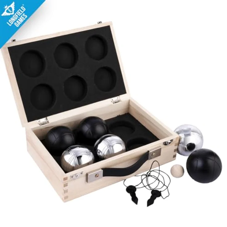 6 Boule Bälle pulverbeschichtet (3 Stück schwarz/3 Stück silber) in Holzkiste - Preisvergleich – Bild 4