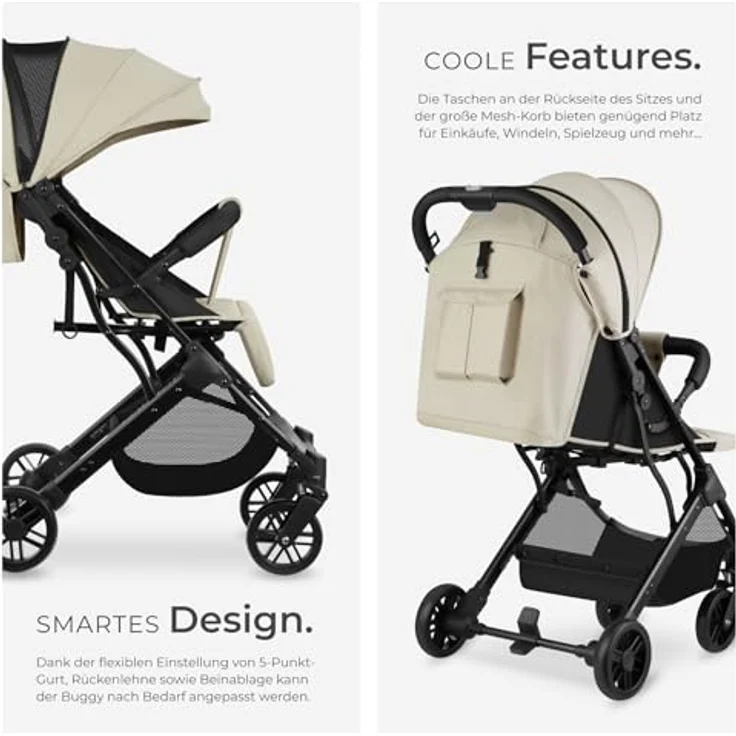 tectake Buggy Kinderwagen von 0 bis 3 Jahre, einhändig faltbarer Reisebuggy, grau/beige – Bild 3