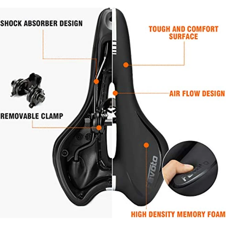 Favoto Fahrradsattel Universal Gel MTB Sattel Fahrradsitz Hohl Ergonomisch Tourensattel Atmungsaktiv für Herren Damen Rennrad Mountainbike mit Sitzbezug Schraubenschlüssel 2 Reflektierende Bänder – Bild 5