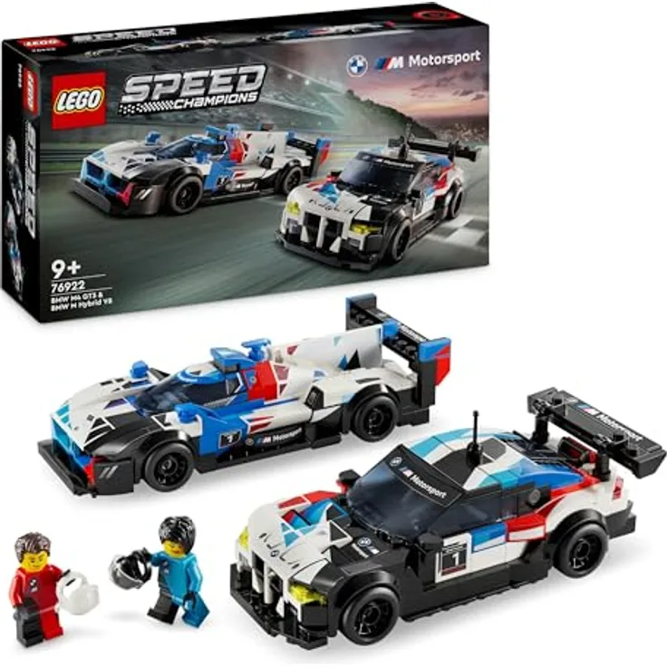 LEGO Speed Champions BMW M4 GT3 & BMW M Hybrid V8 Rennwagen Auto-Spielzeug mit 2 baubaren Modellautos und 2 Rennfahrer-Minifiguren, Geschenk für Jungs, Mädchen und Autofans ab 9 Jahren 76922