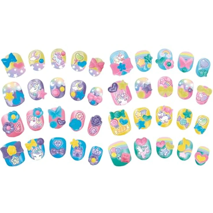 Aquabeads Kreativset Nagelstudio Design Kit Magische Einhörner, mit 40 farbigen Fingernägeln, wasseraktivierten Dekorationselementen und Designvorlagen – Bild 2