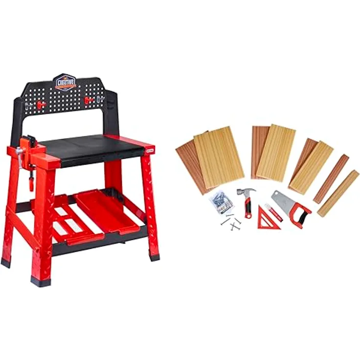 Little Tikes® Spielwerkbank Creative Construction, Kinderwerkbank mit robustem Zubehör und 30 Nägeln in Holzoptik