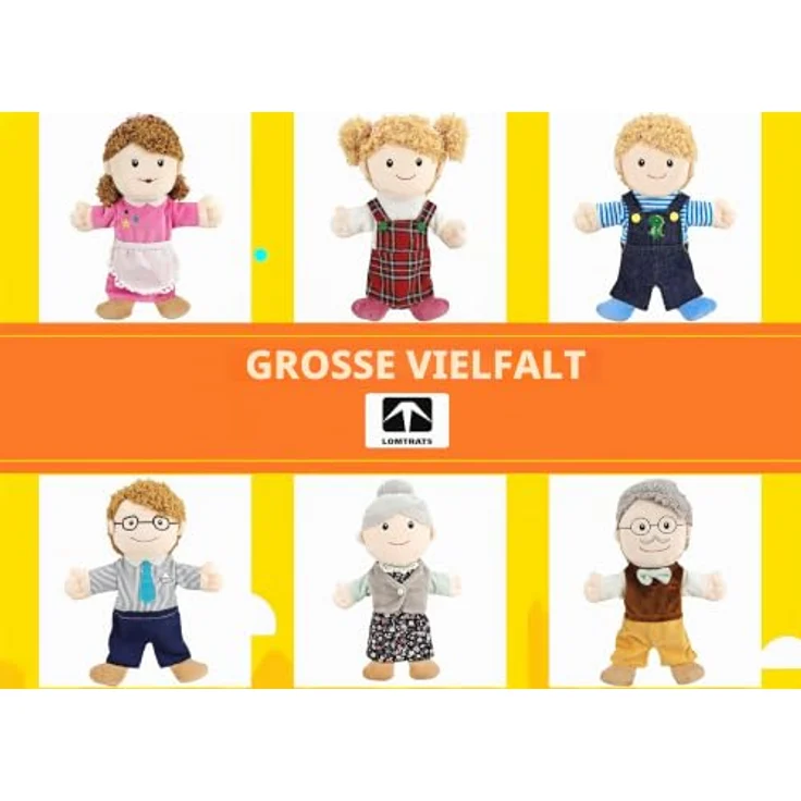 LOMTRATS Familien-Handpuppen, 30 cm Plüsch-Puppen für Geschichtenerzählen und Unterricht, Opa, Oma, Vater, Mutter, Tochter, Sohn – Bild 4