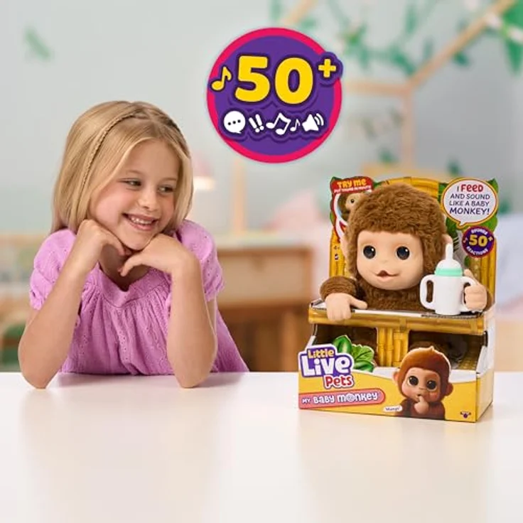 Moose Little Live -Haustiere meine Babypaffenspielfigur, interaktive Plüschtier Elch mit über 50 reaktionen, süßem Gesicht und beweglichen Händen, braun – Bild 7
