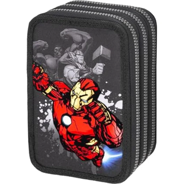 Goldkids Federmäppchen 3 Fächer, gefüllte Schüleretui mit 46-teiligem Zubehör im Avengers Motiv, hochwertig verarbeitet und mit sicherem Reißverschluss – Bild 2
