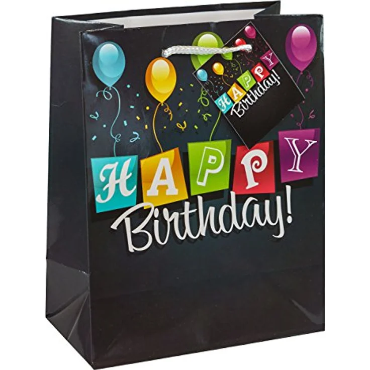 TSI Geschenktüten HAPPY BIRTHDAY SCHWARZ, 3er Packung, Größe: Mittel (HxBxT 23 x 18 x 10 cm), Art. Nr. 84014-6 – Bild 1