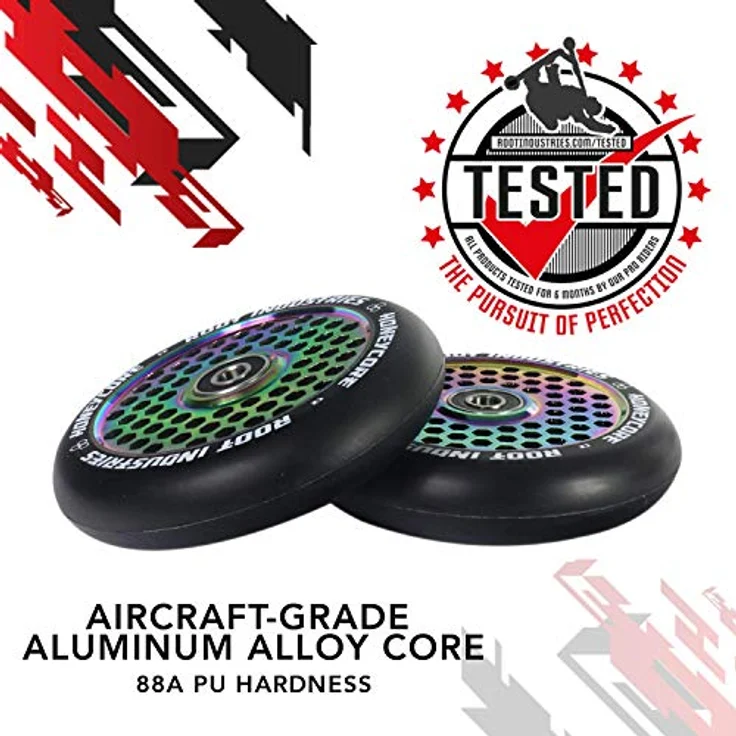 Root Industries Honeycore Stunt-Scooter Rollen 110mm Rainbow, Leichte Waben Struktur, Abec 11 Kugellager – Bild 3