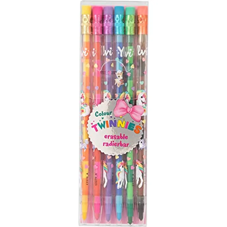 Depesche 12279 Ylvi - Colour Twinnies Buntstifte, 6 Steckbuntstifte mit jeweils 2 Farben und Radierern
