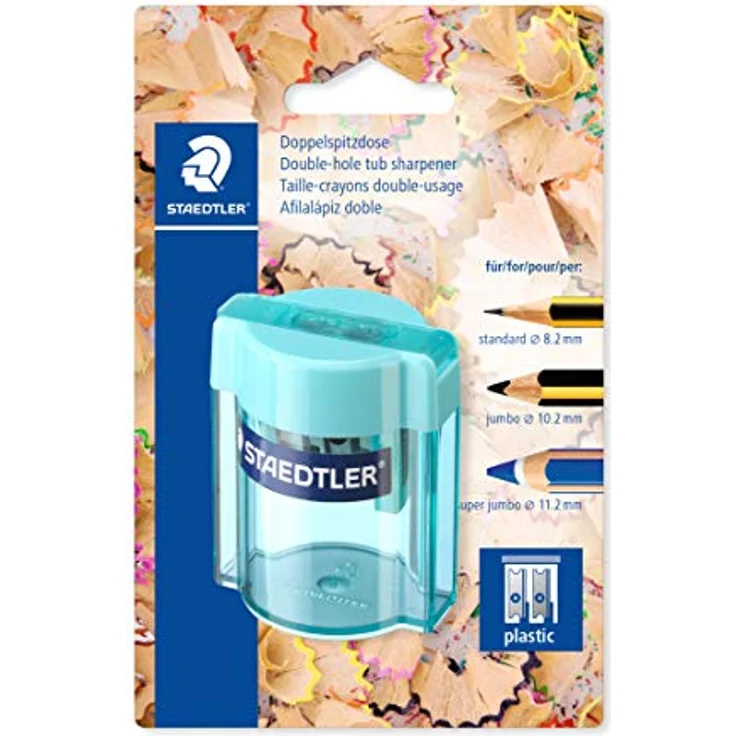 STAEDTLER 513 – Blister 1 Anspitzer Kunststoff 2 Verwendungen mit Behälter transparent verschiedene Farben - Preisvergleich – Bild 3