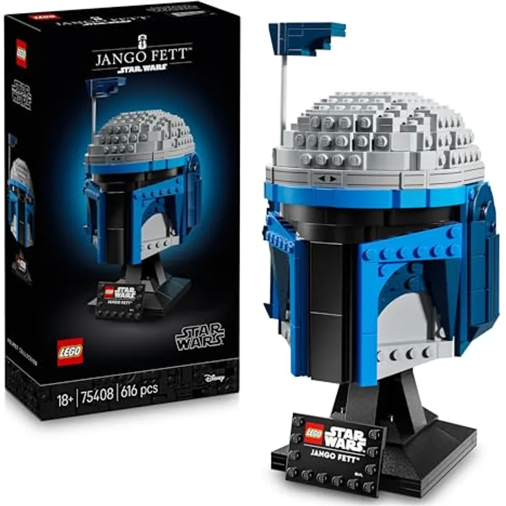 LEGO Star Wars™ 75408 Jango Fett Helm Bausatz, detailgetreu mit verstellbarer Antenne, 616 Teile, mehrfarbig