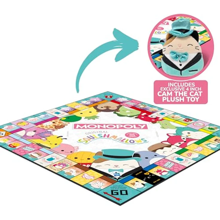 Winning Moves Monopoly - Squishmallows (EN) (WIN0652), Schwarz - Brettspiel für Squishmallows-Liebhaber ab 8 Jahren, inkl. 6 Metallchips und einzigartigem Spielbrett – Bild 2