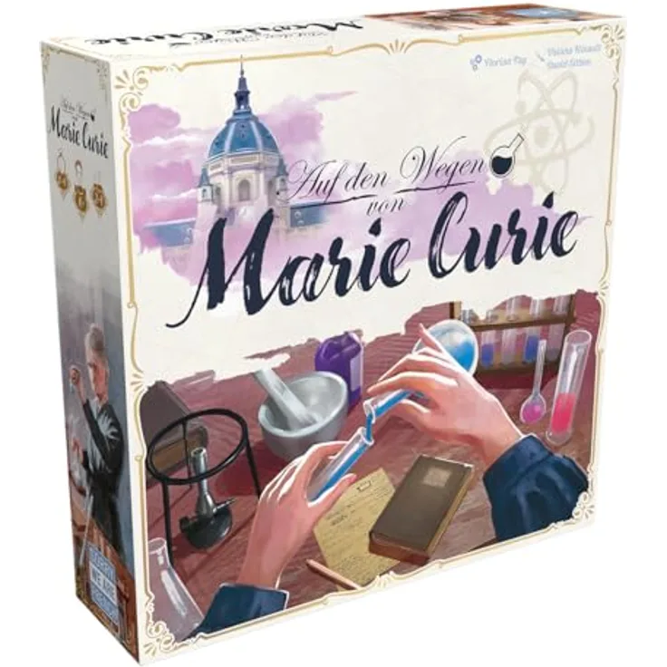 Sorry We are French, Auf den Wegen von Marie Curie, Brettspiel für 2-4 Spieler, ab 10 Jahren, 20-40 Minuten Spielzeit, Deutsch, mit hochwertigem Würfelturm und Biografie-Appendix