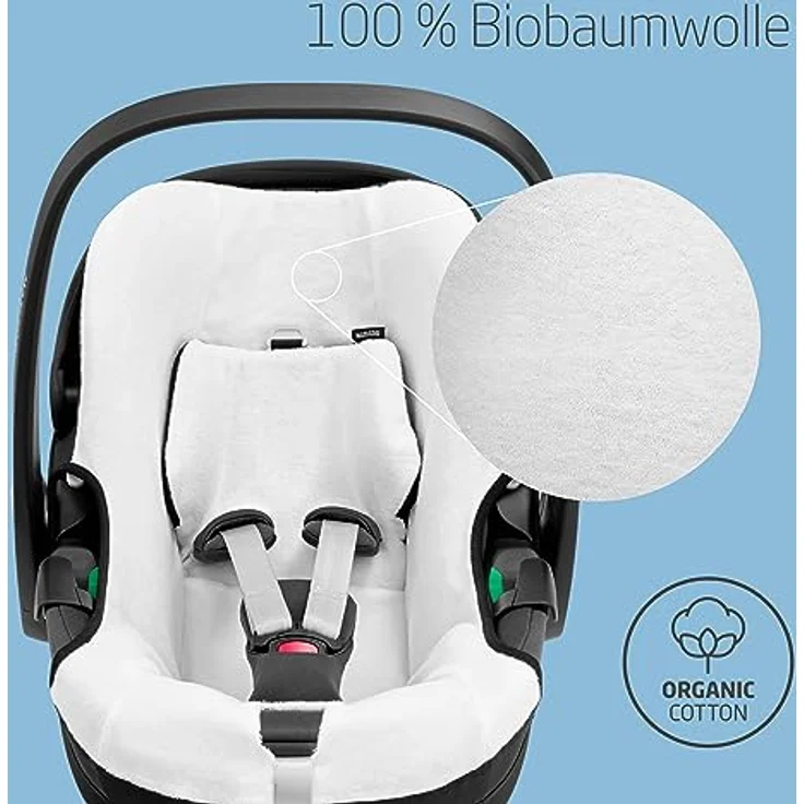 Maxi-Cosi Sommerbezug aus Biobaumwolle für Pebble 360, Babysitzbezug, atmungsaktiv und feuchtigkeitsabsorbierend, maschinenwaschbar, nachhaltige Baumwolle, Naturweiß – Bild 5