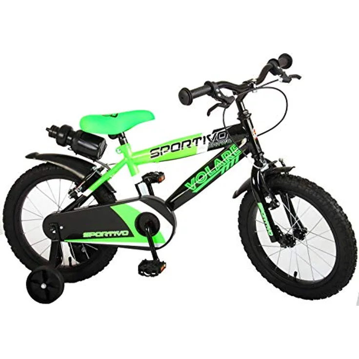 Volare Unisex-Youth 2061 Kinderfahrrad, Schwarz, Grün, Kleinkind, Flaschenhalter, geschlossener Kettenschutz, höhenverstellbarer Lenker